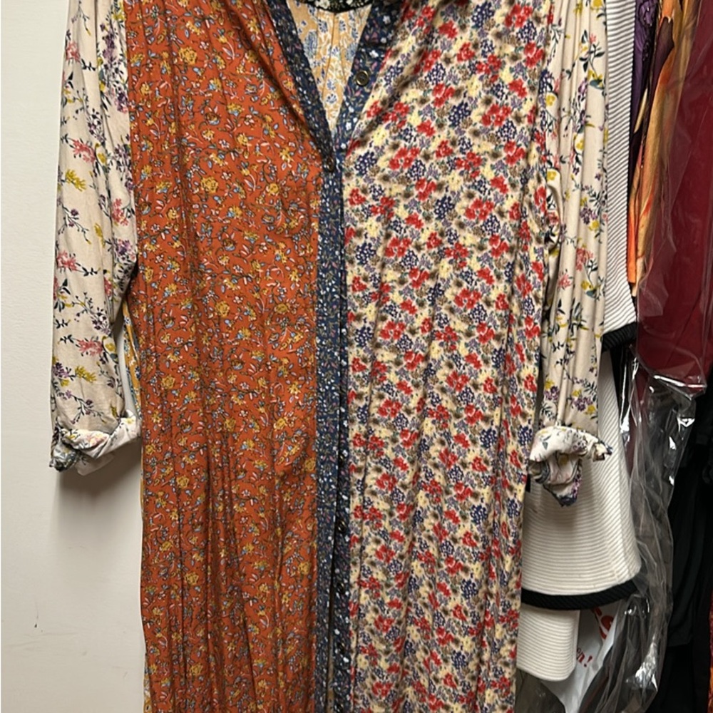 NATURAL LIFE Orange Pink Long Sleeve Maxi Dress